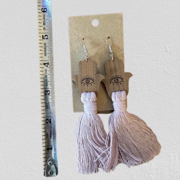 Evil Eye Macrame Earrings - Picture 3 of 3